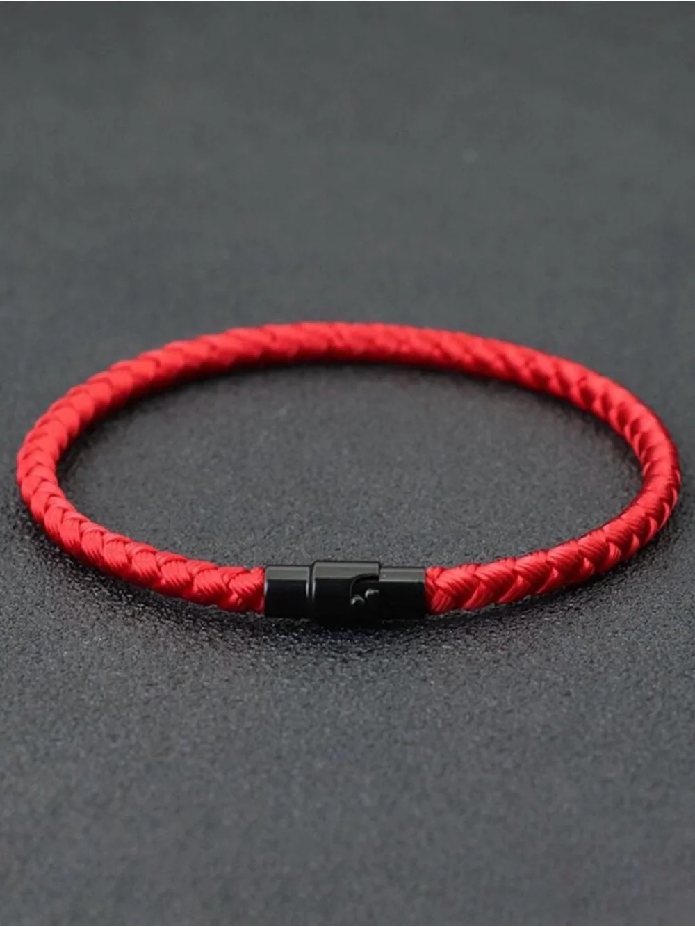 Red Braided Cord Bracelet with Black Magnetic Clasp waterproof